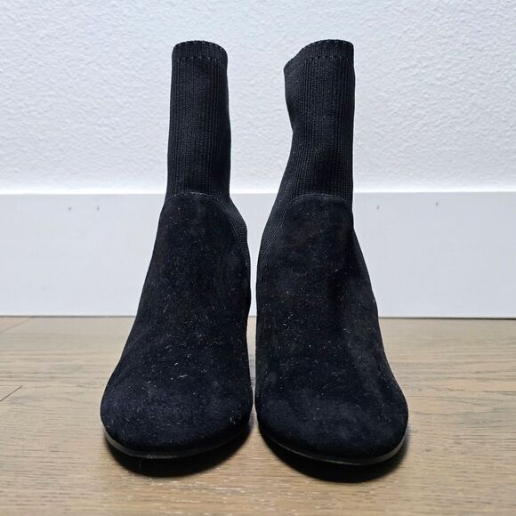 Eileen Fisher Knolls Suede & Recycled Stretch Knit Sock Block Heel Boot in Black - Picture 6 of 12
